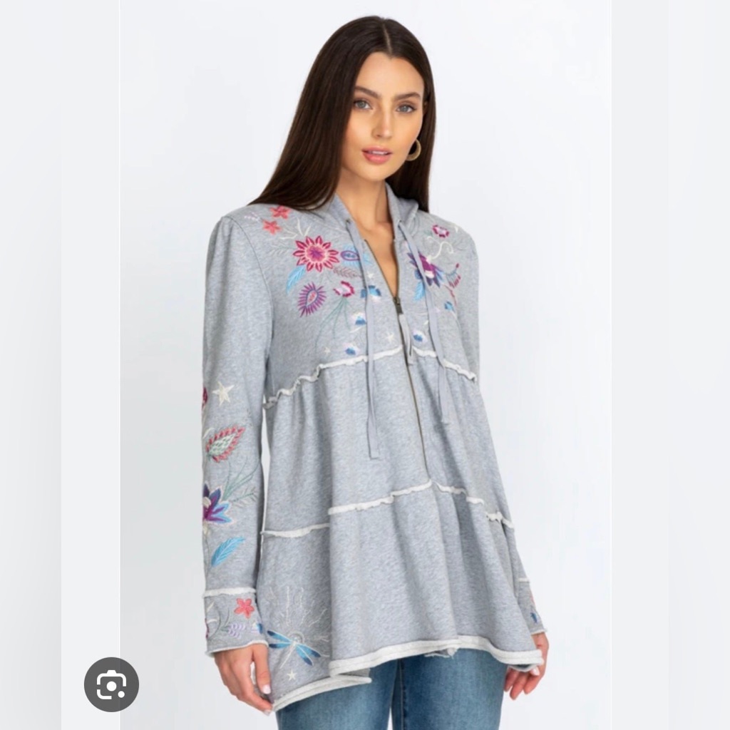 Johnny Was Elly Tiered Embroidered Zip Hoodie Size Extra Small Xs